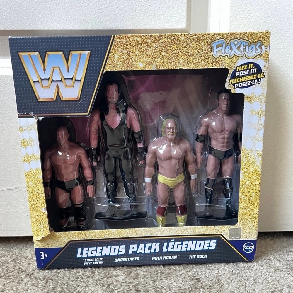 WWE FlexFigs Legends Pack with Black, Red, and Yellow Attire